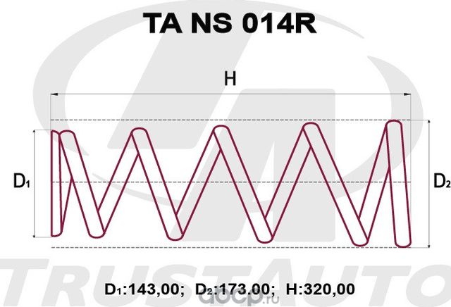 Пружина подвески усиленная () (Trustauto). Артикул TANS014R