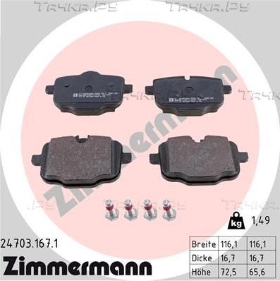 Тормозные колодки Zimmermann для BMW X4 II (G02) 2019-2026. Артикул 24703.167.1