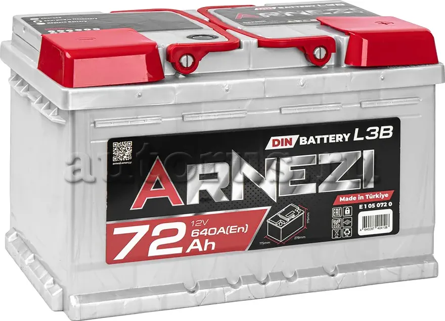 Аккумулятор Arnezi DIN SMF 72 А/ч обратный R(+) 278х175х175 L3B EN640 A Arnezi. Артикул E1050720