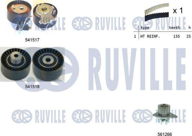 Помпа (водяной насос) с комплектом ремня ГРМ Ruville. Артикул 5502871