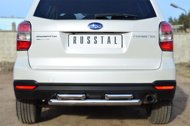 Защита RusStal заднего бампера d63 (дуга) d42х2 (дуга) для Subaru Forester IV 2013-2025. Артикул SUFT-001604