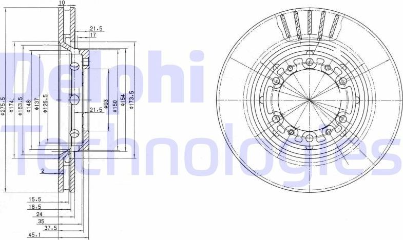 Тормозной диск Delphi передний для Mitsubishi L400 1995-2005. Артикул BG3115