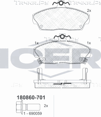 Тормозные колодки Icer передние для Rover 200 III (R3) 1995-2000. Артикул 180860-701
