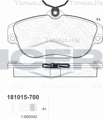 Тормозные колодки Icer передние для Volvo V90 I 1997-1998. Артикул 181015-700
