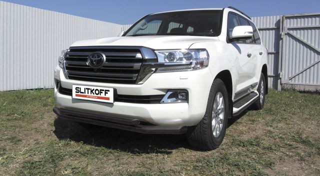 Защита Slitkoff переднего бампера d76+d57 двойная для Toyota Land Cruiser 200 рестайлинг 2015-2021 Черная. Артикул TLC2-15-004B