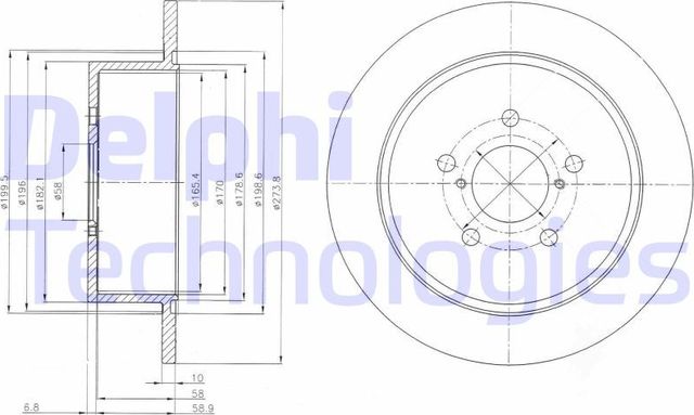 Тормозной диск Delphi задний для Subaru Legacy IV 2003-2009. Артикул BG4129