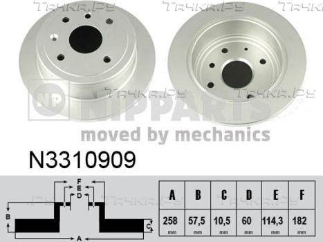 Тормозной диск Nipparts задний для Chevrolet Aveo I 2005-2007. Артикул N3310909