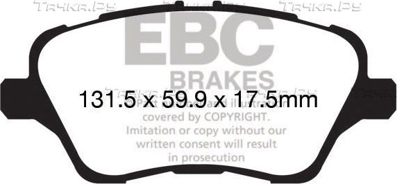 Тормозные колодки EBC Brakes передние для Ford Fiesta VI 2008-2019. Артикул DP42149R