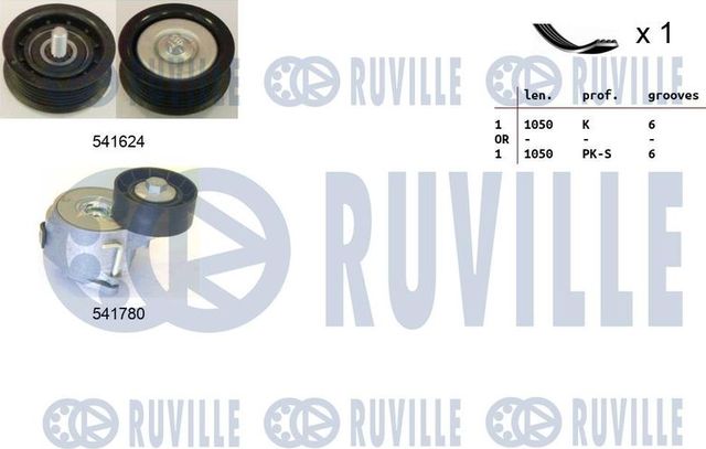 Приводной ремень поликлиновой с роликами (комплект) Ruville для Opel Signum I 2004-2008. Артикул 570185