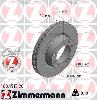 Тормозной диск Zimmermann Coat Z передний левый для Porsche 944 1987-1991. Артикул 460.1513.20