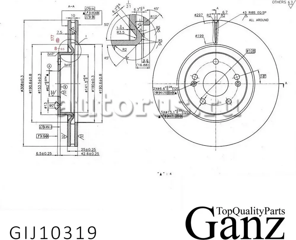 Диск тормозной передний с покрытием Москвич 3,OMODA C5, JAC JS4/Chery Tiggo 4/7 GANZ GIJ10319 Ganz. Артикул GIJ10319