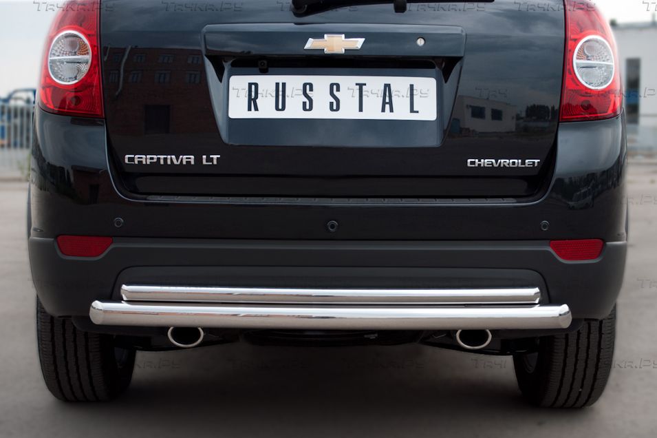 Защита RusStal заднего бампера d63/42 (дуга) для Chevrolet Captiva 2012-2013. Артикул CHCZ-000832