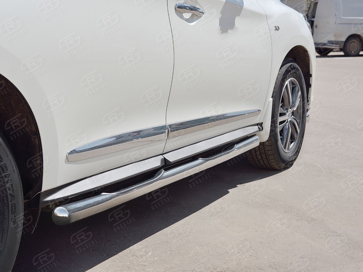 Защита порогов РусCталь труба d76 с накладкой (вариант 3) для Infiniti QX60 2016-2026. Артикул IQXT-0026833