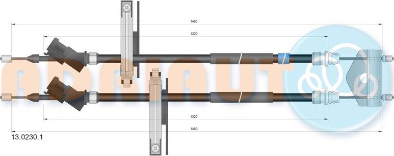 Трос ручника (тросик ручного тормоза) Adriauto. Артикул 13.0230.1