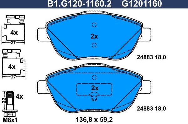 Тормозные колодки Galfer. Артикул B1.G120-1160.2