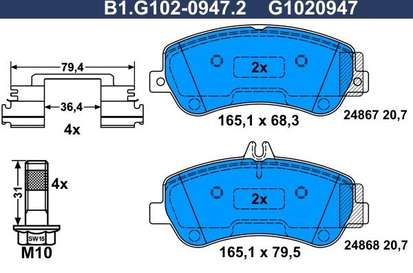 Тормозные колодки Galfer. Артикул B1.G102-0947.2