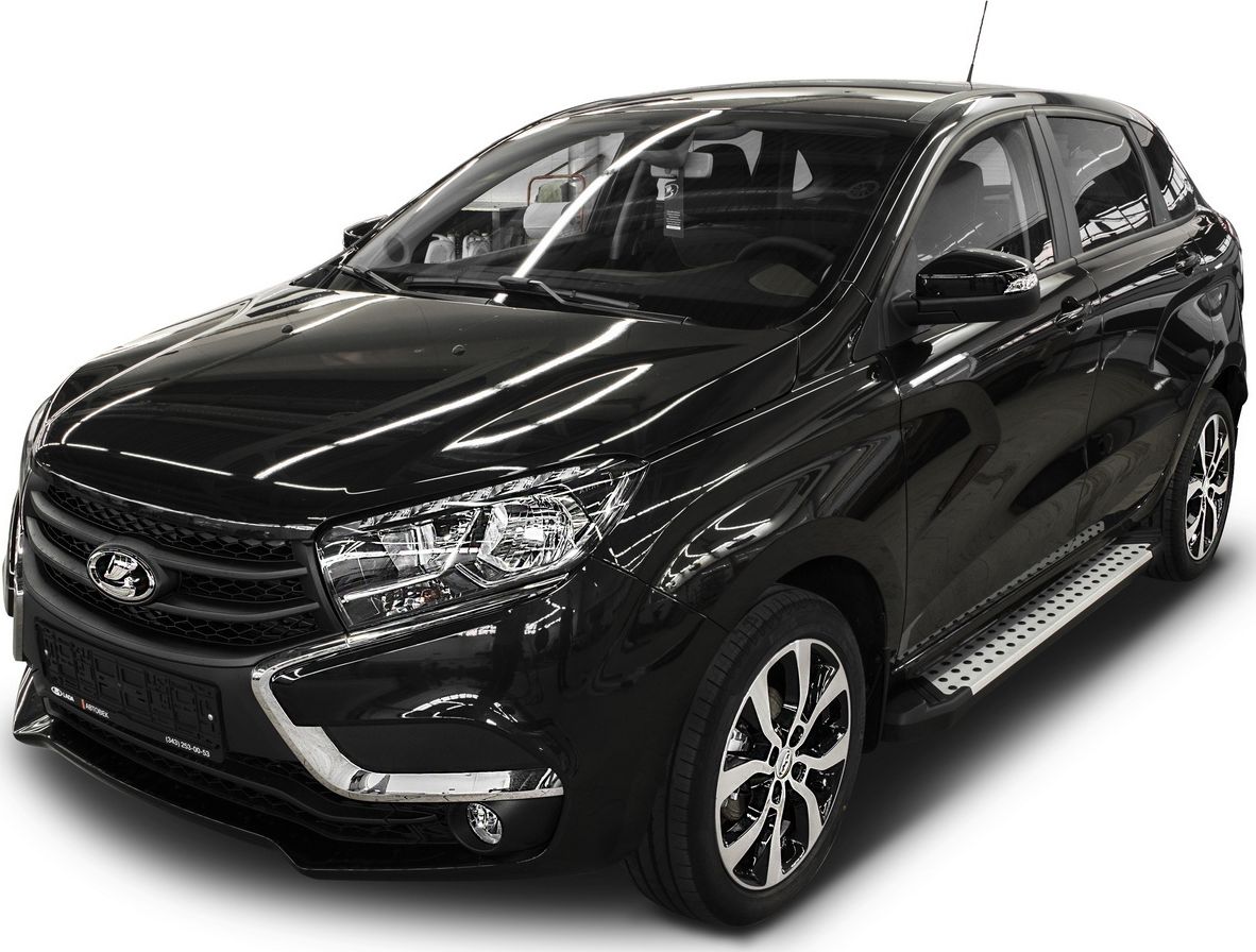 Пороги алюминиевые Rival Bmw-Style круг для Lada Xray 2015-2026. Артикул D173AL.6002.1