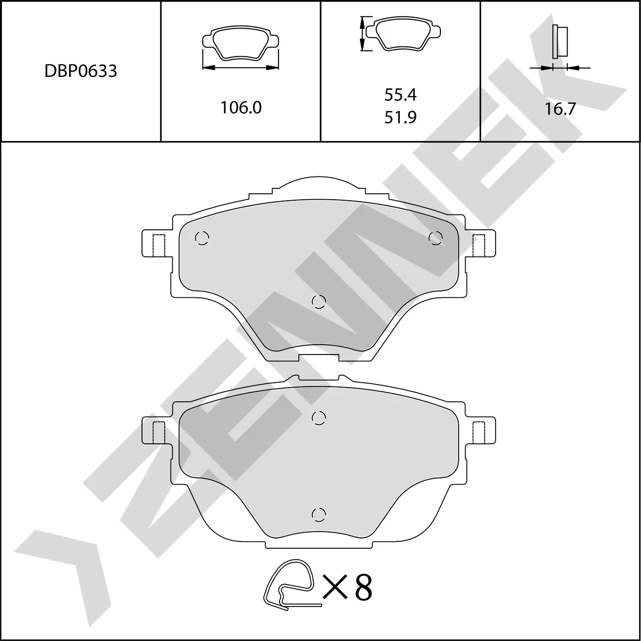 Колодки тормозные задние C4 PICASSO II 10-18, PEUGEOT 308 II 13-21 (Zennek). Артикул DBP0633