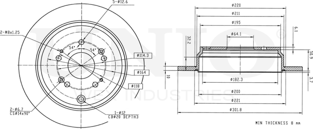 Диск тормозной (Unio). Артикул BRD-20236