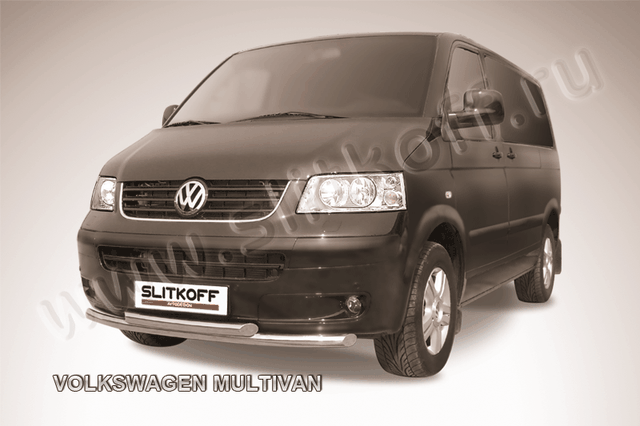 Защита Slitkoff переднего бампера d57/57 двойная для Volkswagen Multivan T5 2003-2009. Артикул VWM003