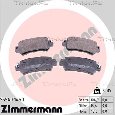 Тормозные колодки Zimmermann задние для Mazda CX-3 I 2015-2026. Артикул 25540.145.1