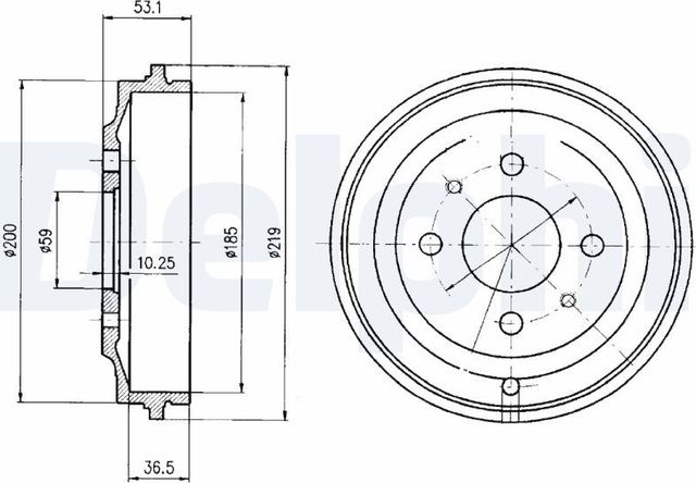 Тормозной барабан Delphi задний для Fiat Albea 1996-2009. Артикул BF389