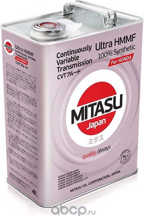 MITASU 4L МАСЛО ТРАНСМИСИОННОЕ MULTI MATIC FLUID 100% Synthetic, для системы CVT. Артикул MJ3174