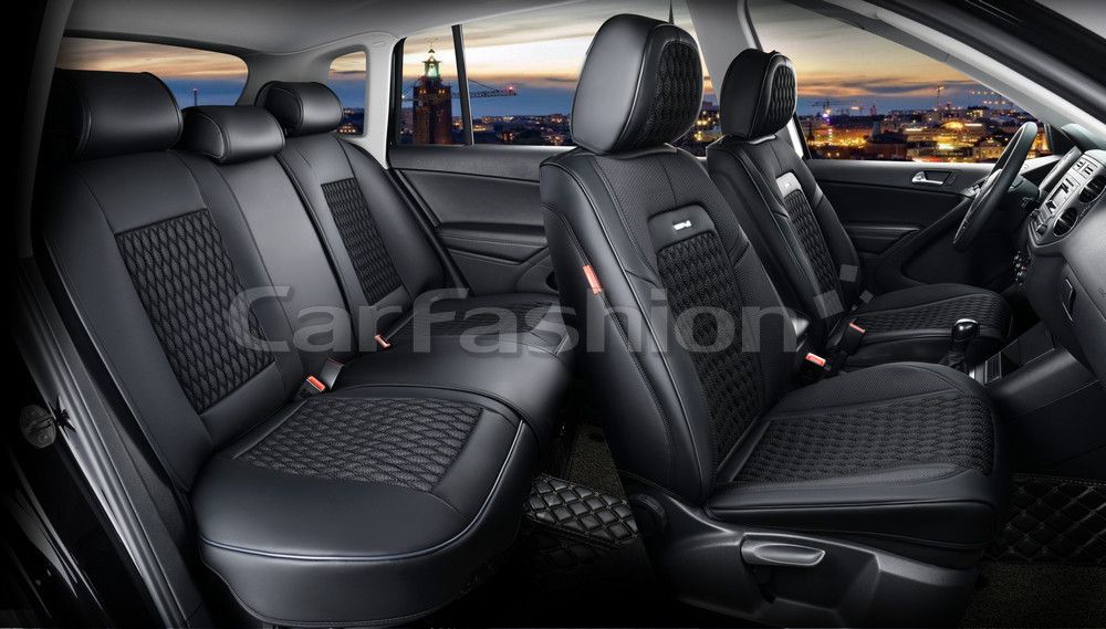 Чехлы универсальные каркасные CarFashion 5D Titan Plus на сидения авто, цвет Черный/Черный/Черный/Черный. Артикул 27236