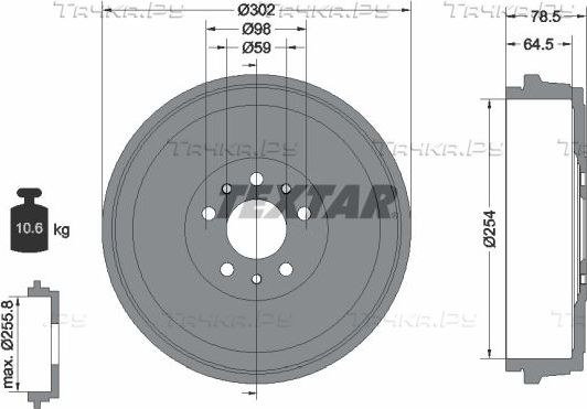 Тормозной барабан Textar для Fiat Doblo II 2010-2026. Артикул 94045400