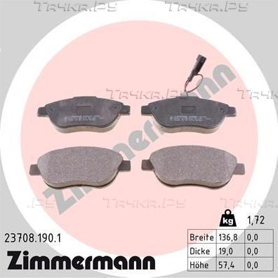 Тормозные колодки Zimmermann передние для Fiat Qubo I 2008-2026. Артикул 23708.190.1
