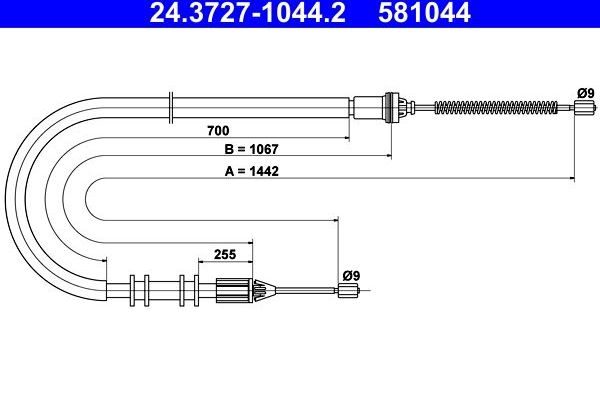 Трос ручника (тросик ручного тормоза) ATE задний правый для Renault Kangoo I 1998-2009. Артикул 24.3727-1044.2