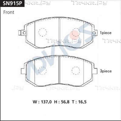 Тормозные колодки Advics передние для Subaru Tribeca I 2005-2014. Артикул SN915P