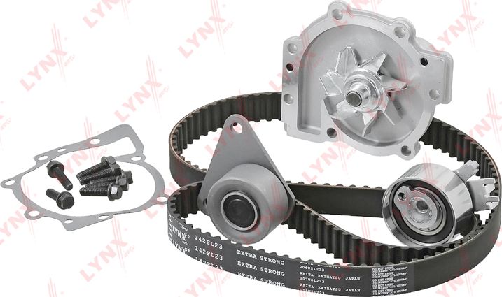 Помпа (водяной насос) с комплектом ремня ГРМ LYNXauto. Артикул PW-1021