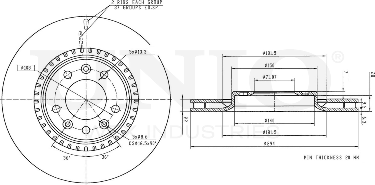 Диск тормозной (Unio). Артикул BRD-20483