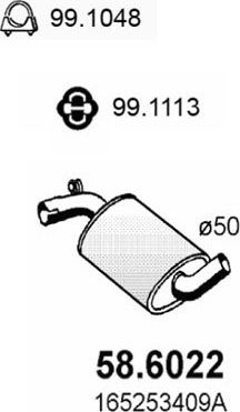 Глушитель (средняя часть) Asso для Volkswagen Jetta II 1984-1991. Артикул 58.6022
