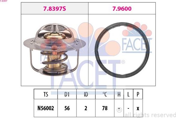 Термостат Facet Made in Italy - OE Equivalent. Артикул 7.8397