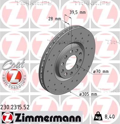 Тормозной диск Zimmermann SPORT Z. Артикул 230.2315.52