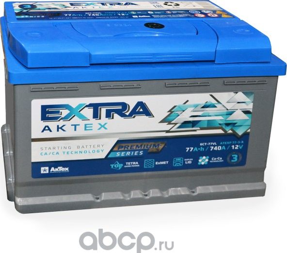 аккумулятор АКТЕХ EXTRA PREMIUM 77 А/ч 740A обр.п. (278х175х190 ) 6СТ-77 VL (R) (Aktex). Артикул ATEXP773R