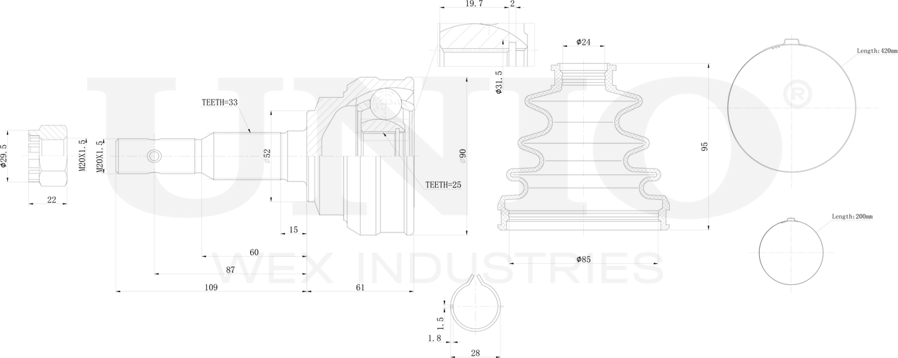 ШРУС наружный (Unio). Артикул CVJ-20096