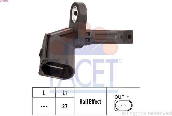 Датчик ABS Facet Made in Italy - OE Equivalent. Артикул 21.0014