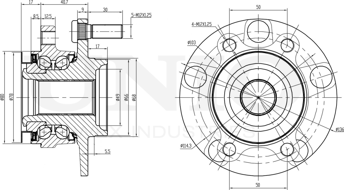 Ступица колеса с интегрированным подшипником (Unio). Артикул HUB-20009