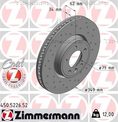 Тормозной диск Zimmermann Sport Coat Z передний для Land Rover Discovery V 2016-2026. Артикул 450.5226.52