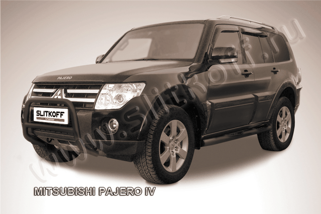 Кенгурятник Slitkoff d57 низкий ЧЕРНЫЙ матовый для Mitsubishi Pajero IV 2006-2011. Артикул MPJ008B
