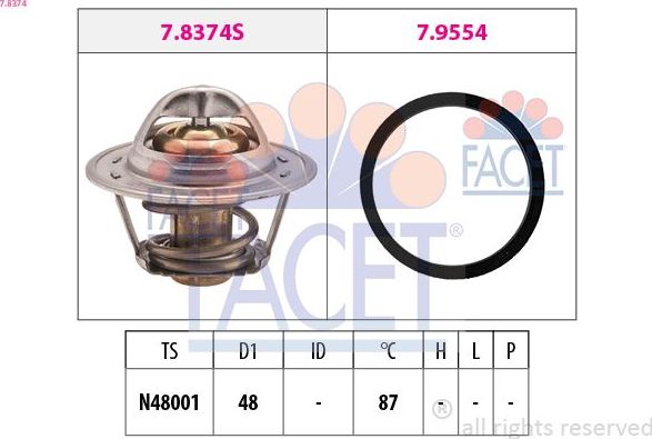 Термостат Facet Made in Italy - OE Equivalent для Chevrolet Rezzo 2005-2009. Артикул 7.8374