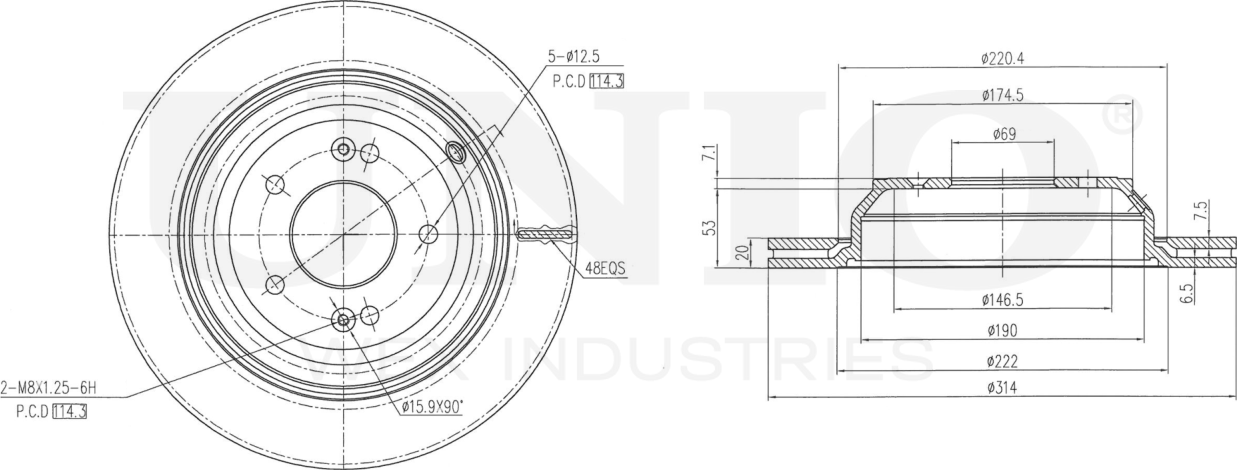 Диск тормозной (Unio). Артикул BRD-20376