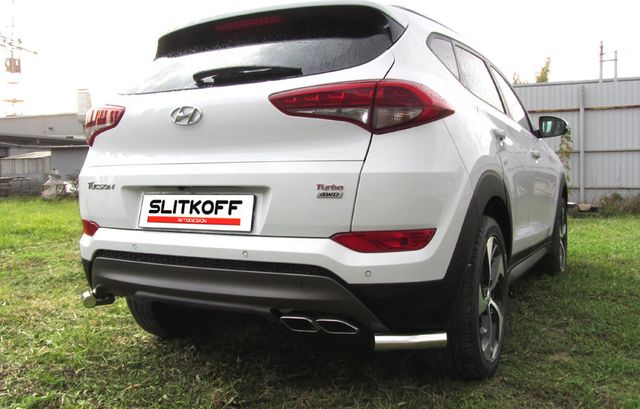 Защита Slitkoff задняя d57 уголки для Hyundai Tucson III 4WD 2015-2026. Артикул HT4WD15009