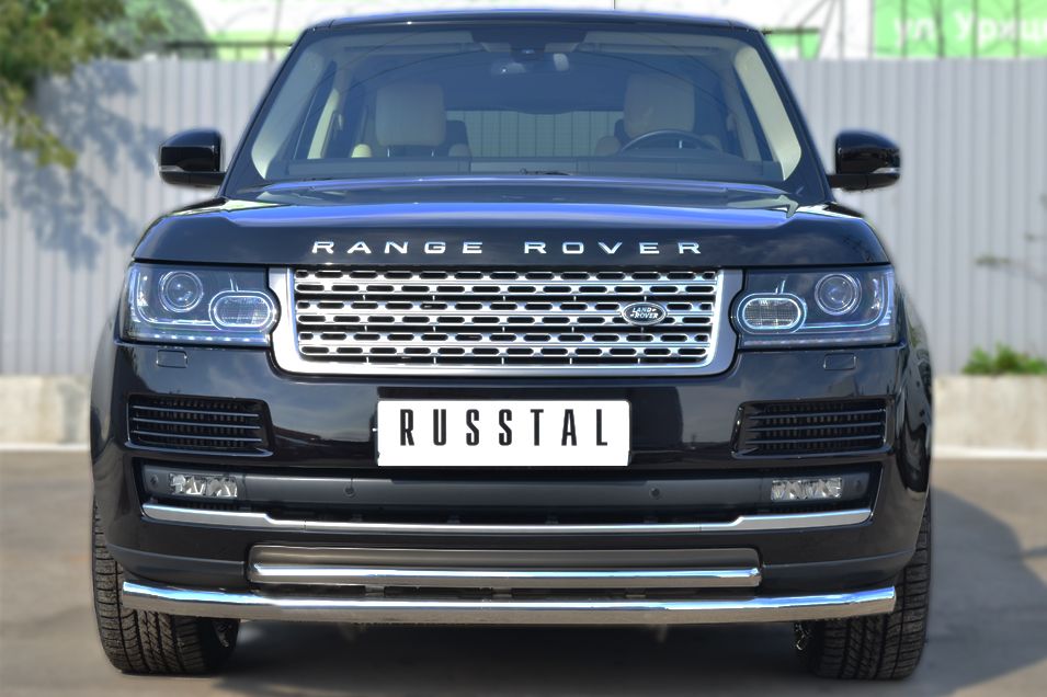 Защита RusStal переднего бампера d63 (секции) d42 (дуга) для Land Rover Range Rover Vogue IV 2013-2026. Артикул LRV-001441