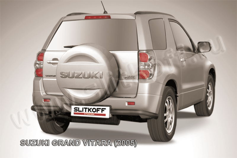 Защита Slitkoff задняя d57 уголки ЧЕРНАЯ матовая для Suzuki Grand Vitara III 5-дв. 2005-2008. Артикул SGV05014B
