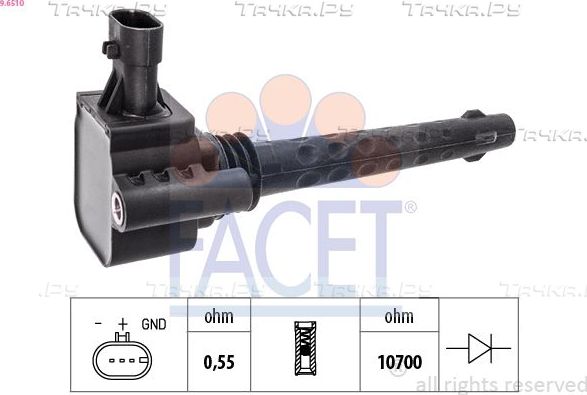 Катушка зажигания Facet Made in Italy - OE Equivalent для Lancia Ypsilon III (Type 846) 2011-2026. Артикул 9.6510