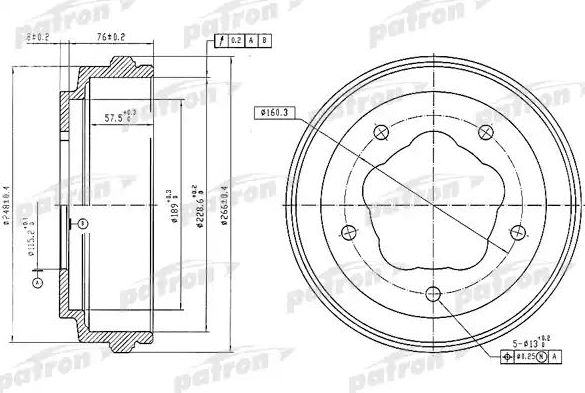 Тормозной барабан Patron задний для Ford Transit IV 1985-1991. Артикул PDR1062
